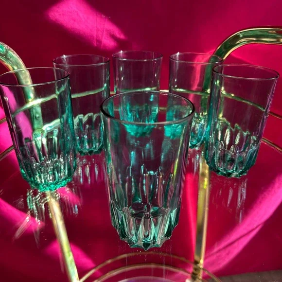 Set of 6 Vintage Green Luminarc Glasses Holiday Christmas Barware Entertaining - Picture 16 of 17